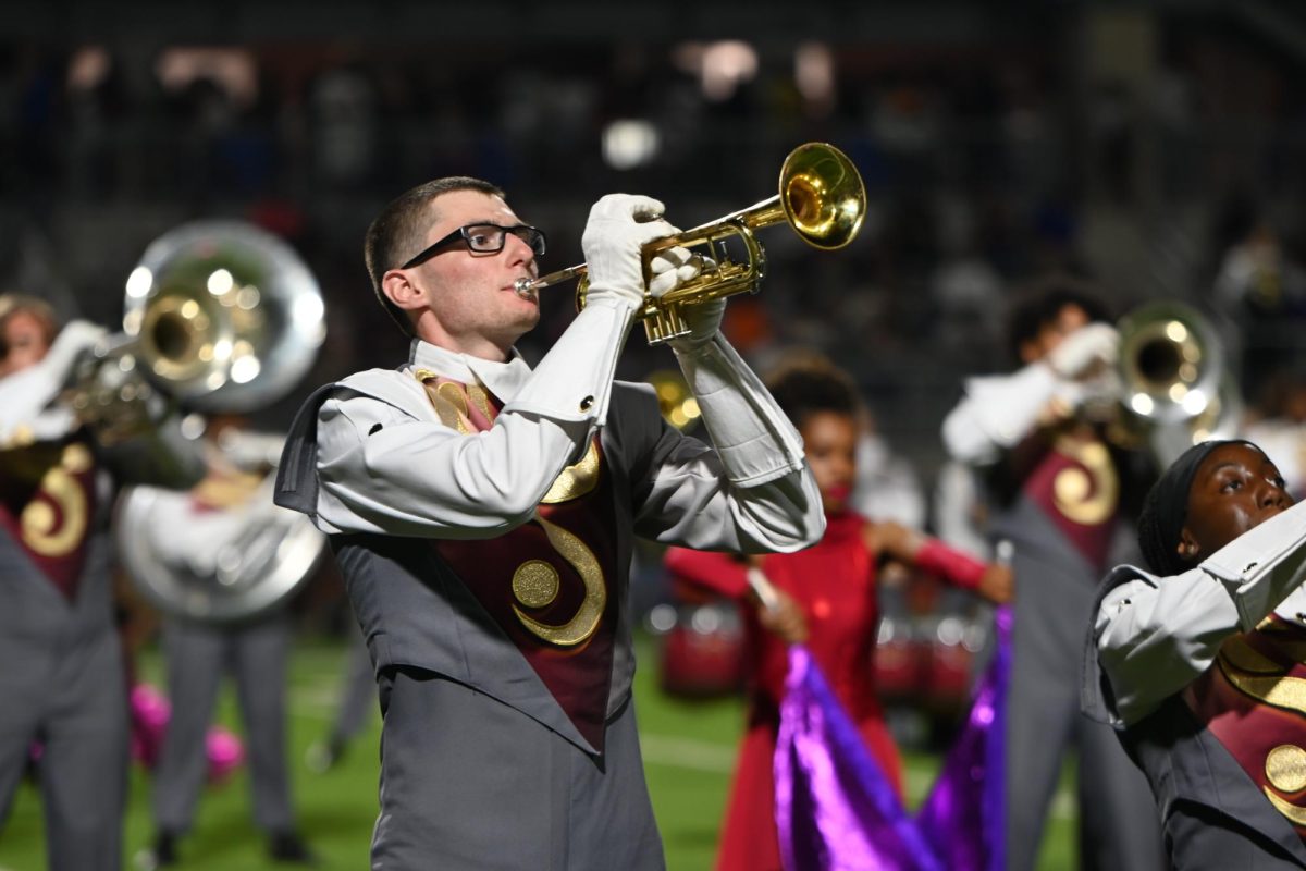 [File Photo] Band members perform during halftime in the 2024 football season.
