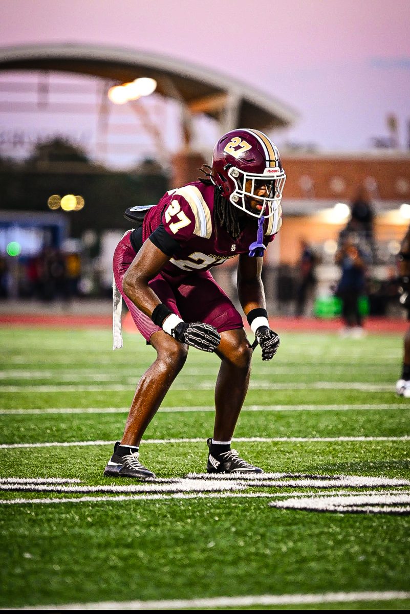 Senior Marrel Davis prepares for the next play on Sept. 26.