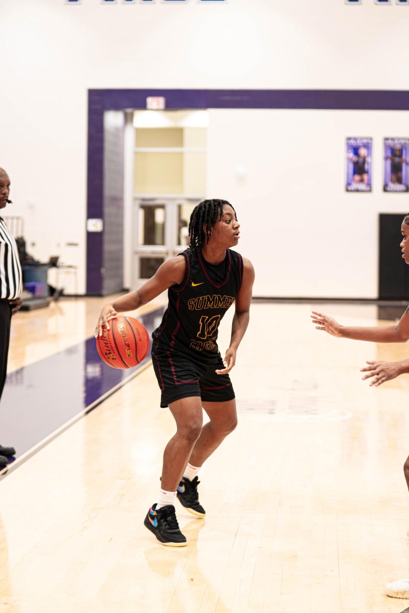 Dribbing the ball, sophomore Ty'asia Young breaks down the defender. "My game plan was to come in to play my game and make sure my team is ready to play and have energy," Young said.